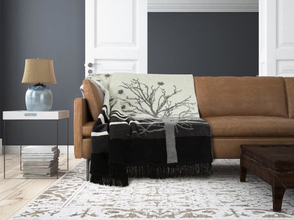 Obrazek Matex Koc bawełniany MORENO, z frędzlami, 150x200, wzór drzewo