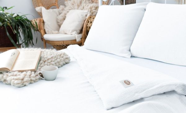 Obrazek MATEX Pościel muślinowa 160x200, 70x80, jednobarwna, biała