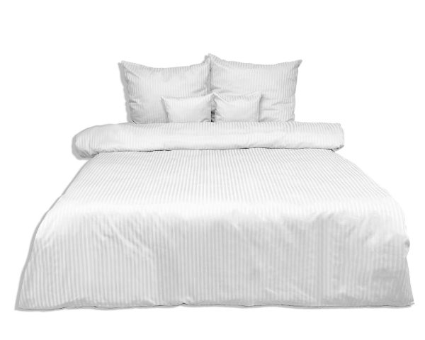 Obrazek Matex Pościel adamaszkowa 220x200, 70x80 biała z paskiem 1 cm