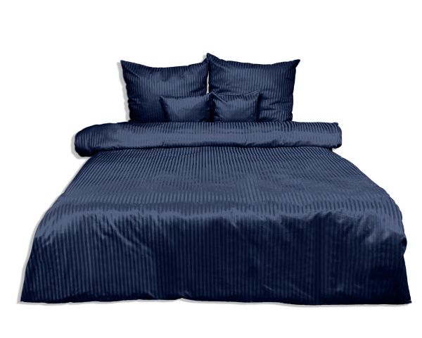 Picture of Matex Pościel adamaszkowa 220x200, 70x80 granatowa z paskiem 1 cm