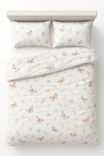 Picture of Pościel bawełniana MUŚLINOWA dr(220x200-1,70x80-2) - Motyl