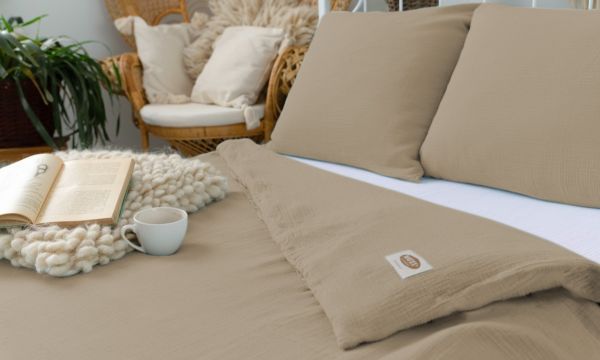 Obrazek MATEX Pościel muślinowa 160x200, 70x80, jednobarwna, beżowa