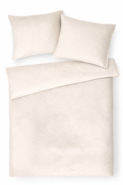 Obrazek Matex pościel z adamaszku geometrycznego 220x200, 70x80, z paskiem 1 cm - kremowa